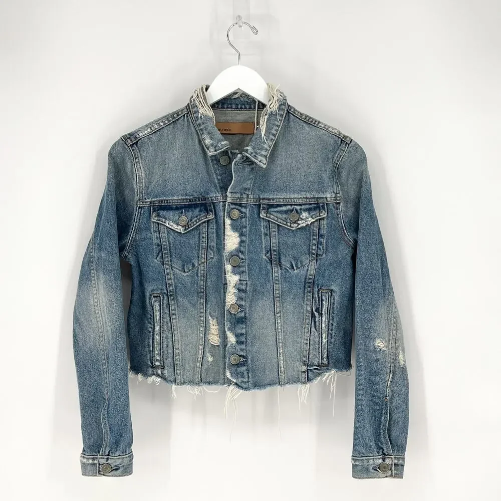 GRLFRND Cara Cropped Denim Jacket Women’s Size Small Mary Jane Distressed